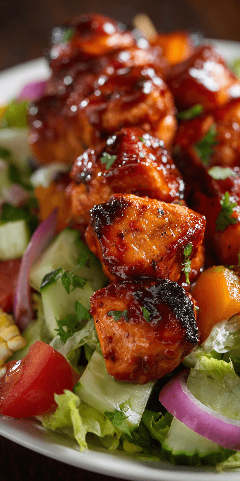 BBQ Chicken Skewer Salad served warm with cozy spices
