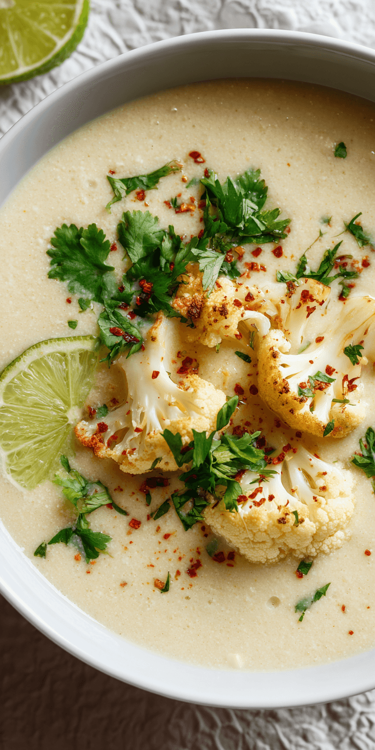Coconut Cauliflower Soup served warm with cozy spices