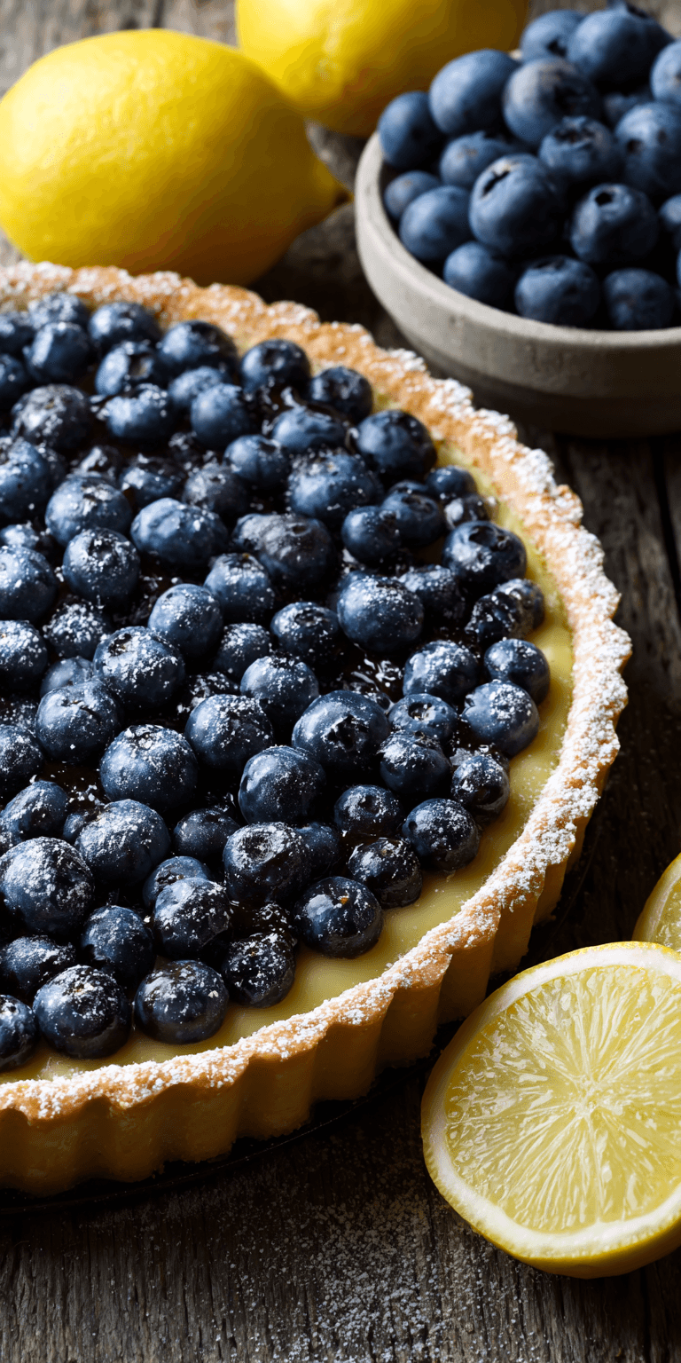 Stunning Blueberry Lemon Tart served warm with cozy spices