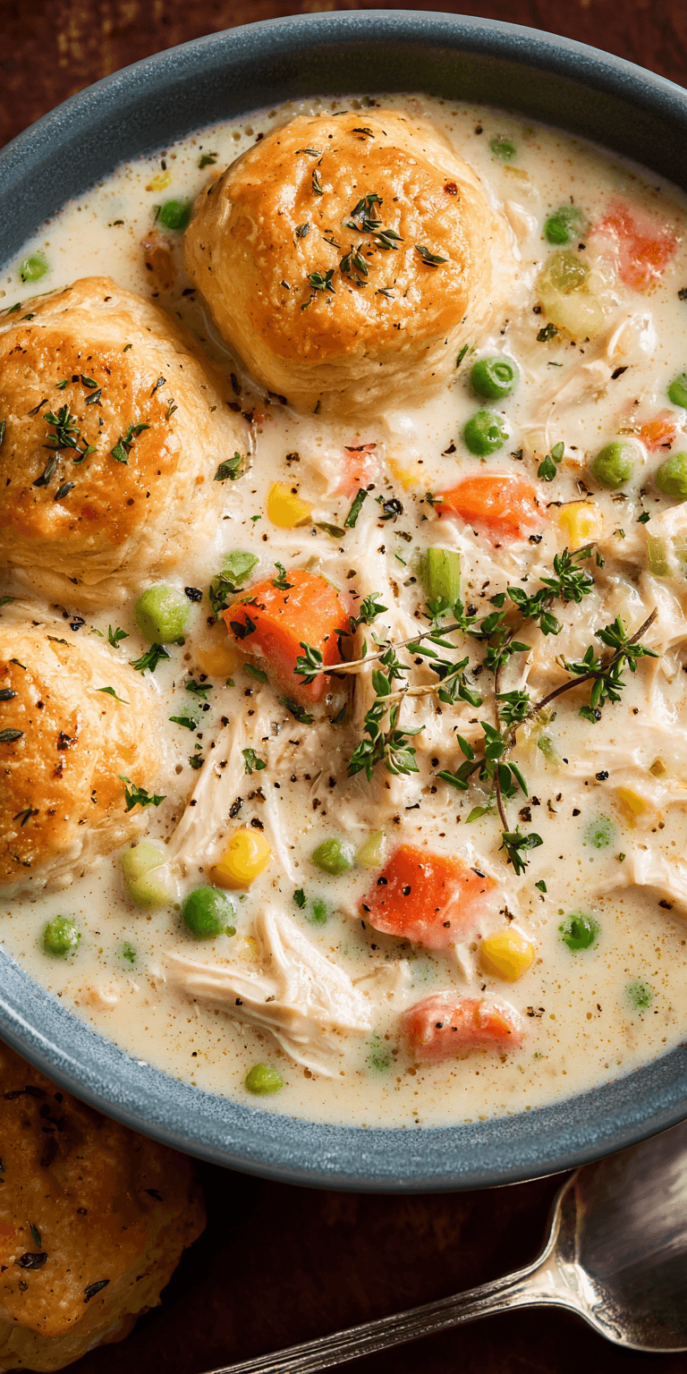 Chicken Pot Pie Soup served warm with cozy spices