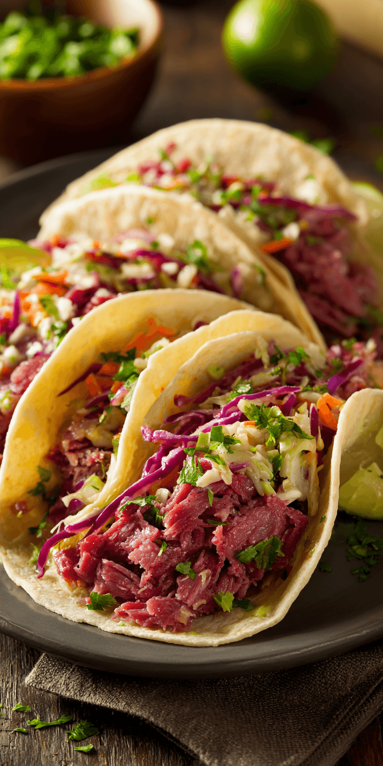 Corned Beef Tacos served warm with cozy spices