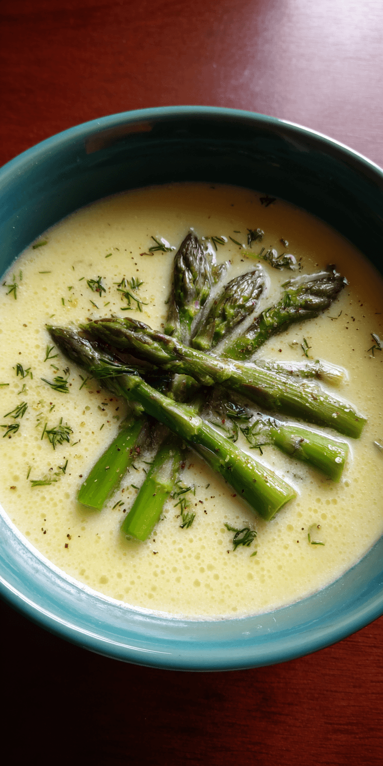 Creamy Asparagus Soup served warm with cozy spices