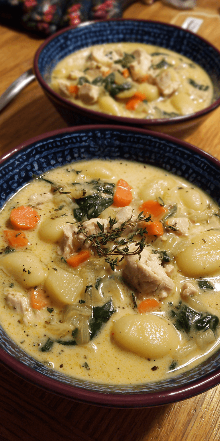 Creamy Chicken and Gnocchi Soup served warm with cozy spices