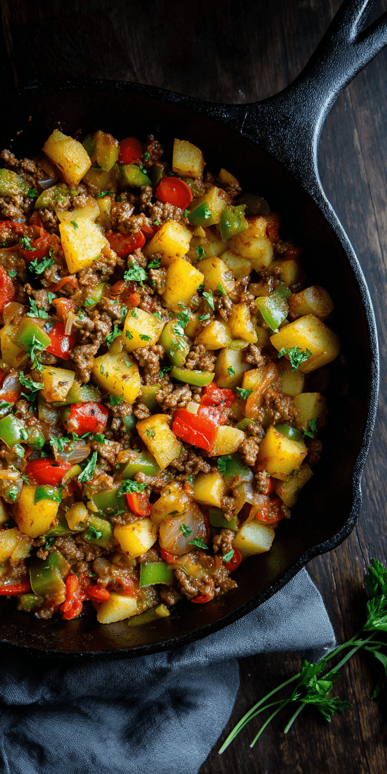 Ground Beef and Potato Skillet served warm with cozy spices
