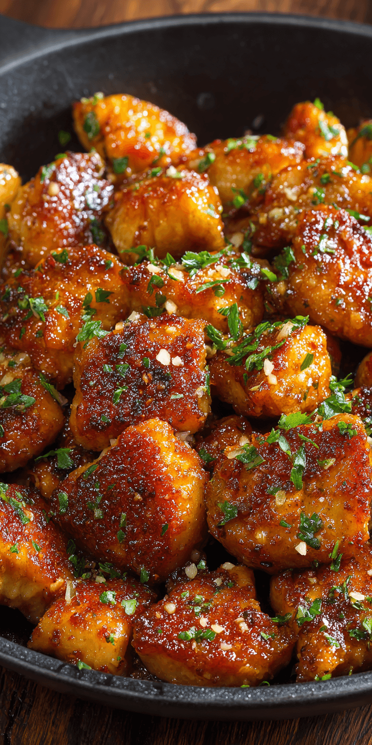 Honey-Glazed Garlic Butter Chicken Bites with Green Beans served warm with cozy spices