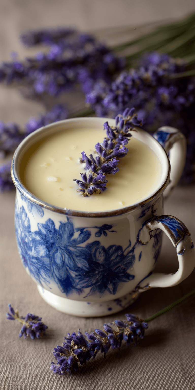 Lavender Honey Posset served warm with cozy spices