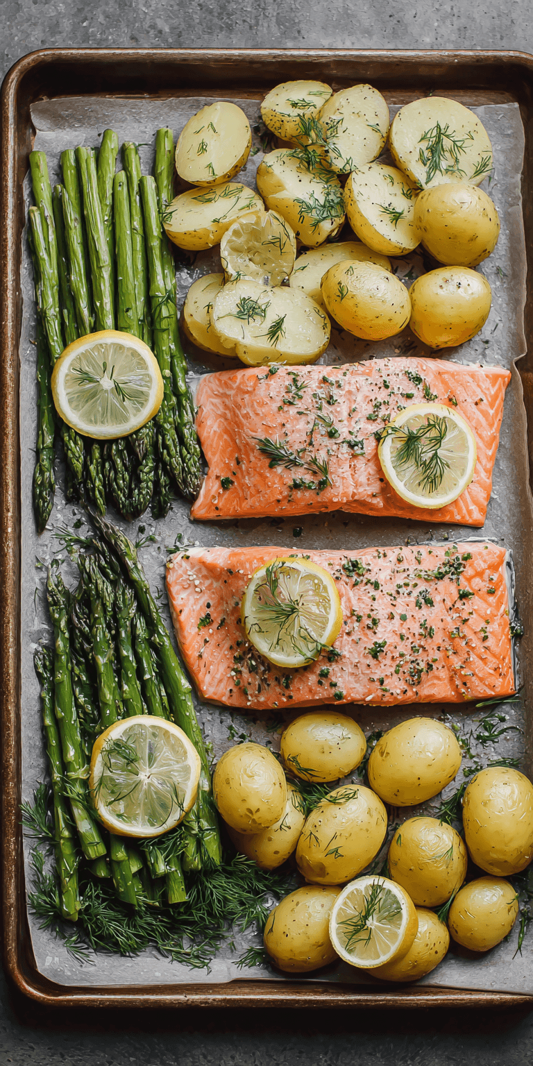Sheet Pan Lemon Herb Salmon and Veggies served warm with cozy spices