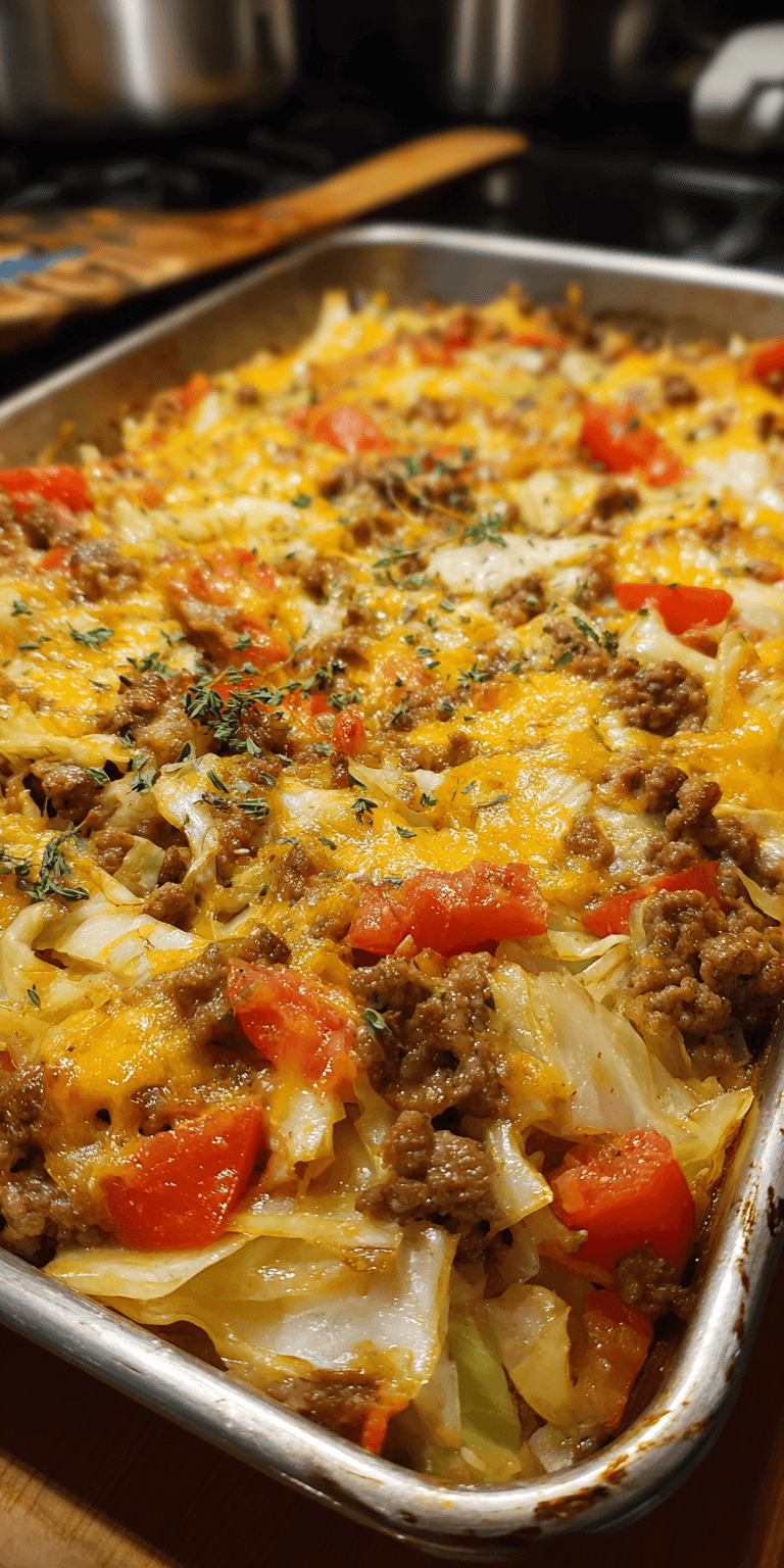 Southern Cabbage Beef Bake served warm with cozy spices