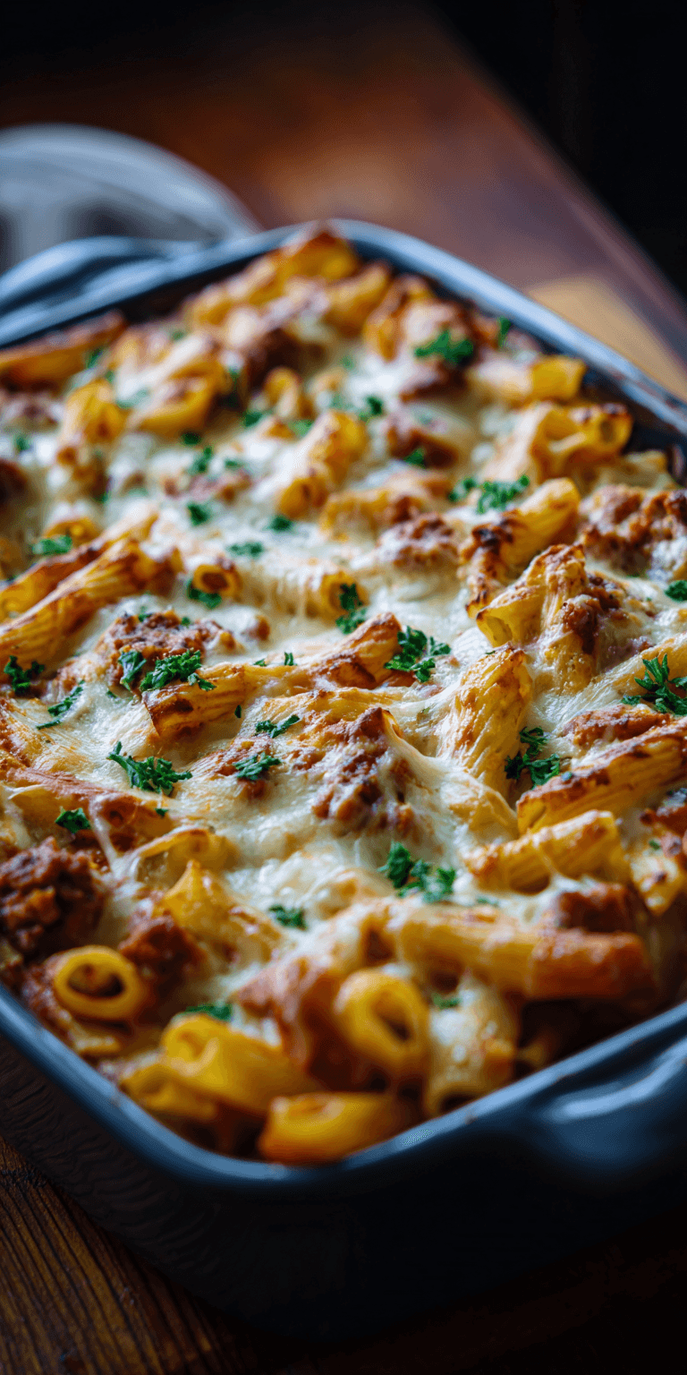 Baked Ziti with Cheese Quick Dinner served warm with cozy spices