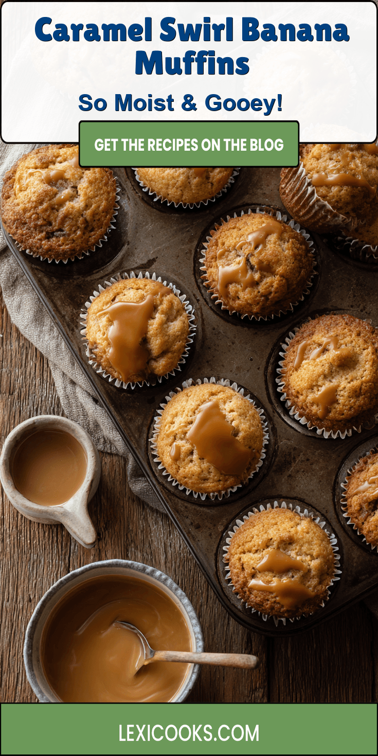Caramel Swirl Banana Muffins served warm with cozy spices