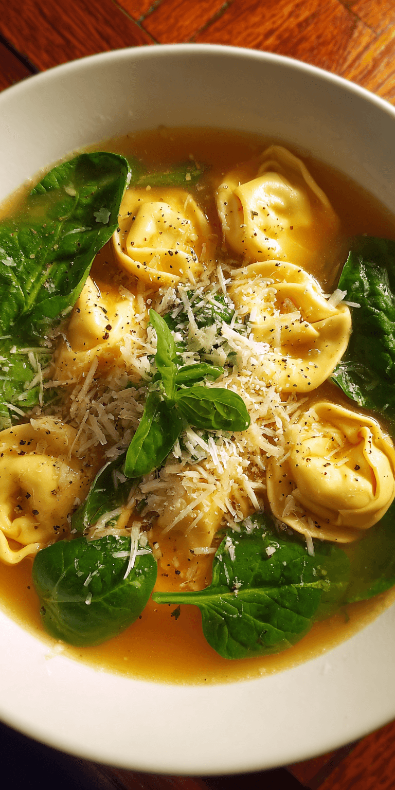 Cheese Tortellini in Broth Simple Recipe served warm with cozy spices
