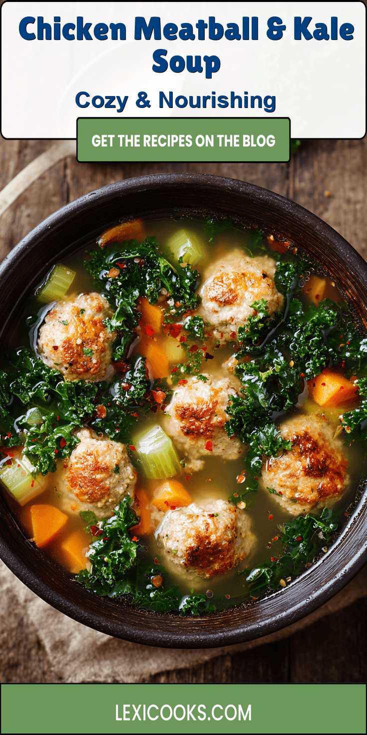 Chicken Meatball & Kale Soup served on a plate
