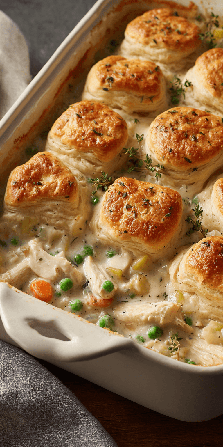 Chicken Pot Pie Casserole Simple Dinner Ideas served warm with cozy spices