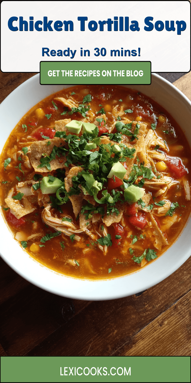 Chicken Tortilla Soup served warm with gentle spices and a cozy aroma