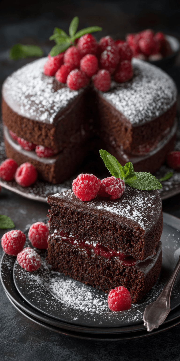 Chocolate Raspberry Cake served warm with cozy spices