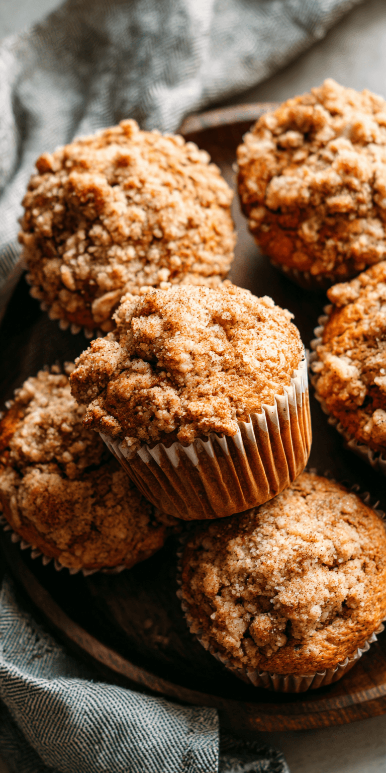 Cinnamon Streusel Banana Muffins served warm with cozy spices