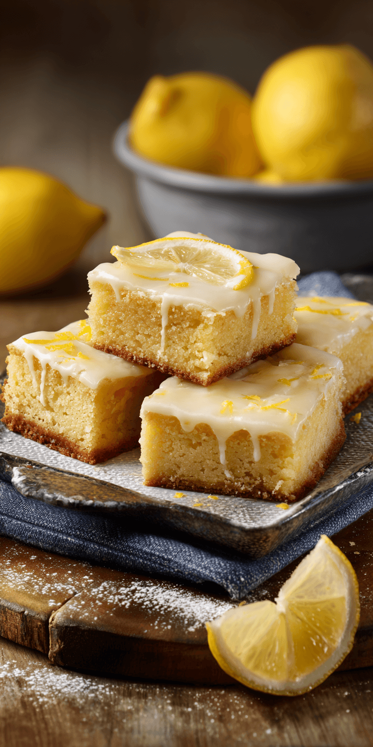 Classic Lemon Brownies with Tart Glaze served warm with cozy spices