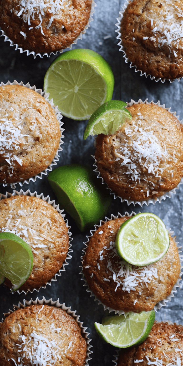 Coconut Lime Banana Muffins served warm with cozy spices