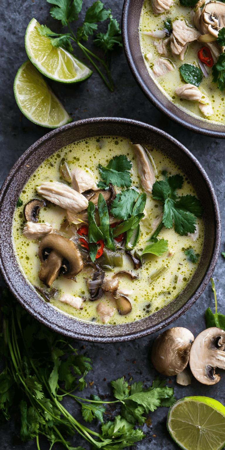 Coconut Lime Chicken Soup served warm with cozy spices