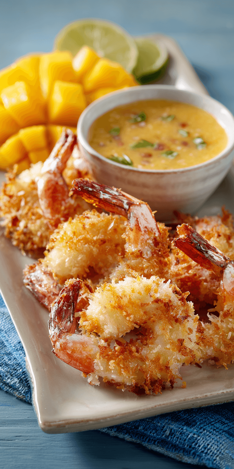 Coconut Shrimp Tropical Seafood served warm with cozy spices