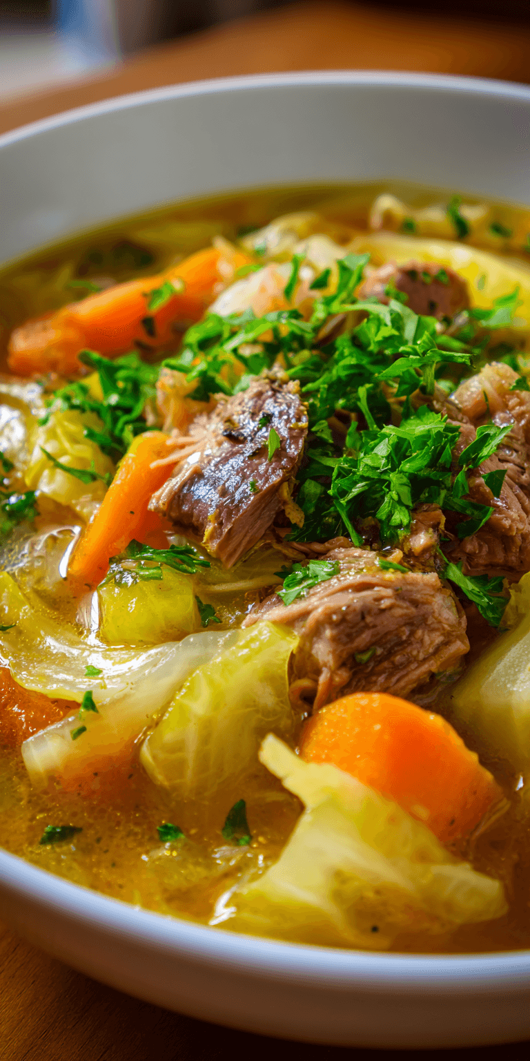 Corned Beef and Cabbage Soup served warm with cozy spices