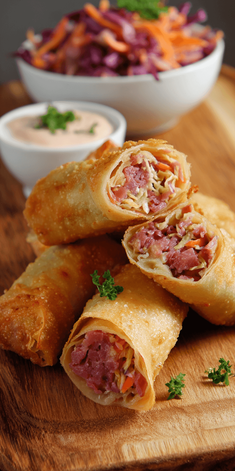 Corned Beef Egg Rolls served warm with cozy spices