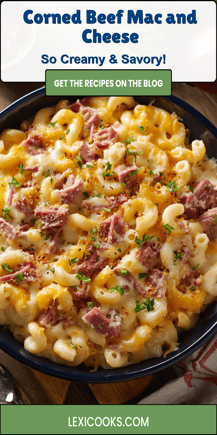 Corned Beef Mac and Cheese served warm with gentle spices and a cozy aroma