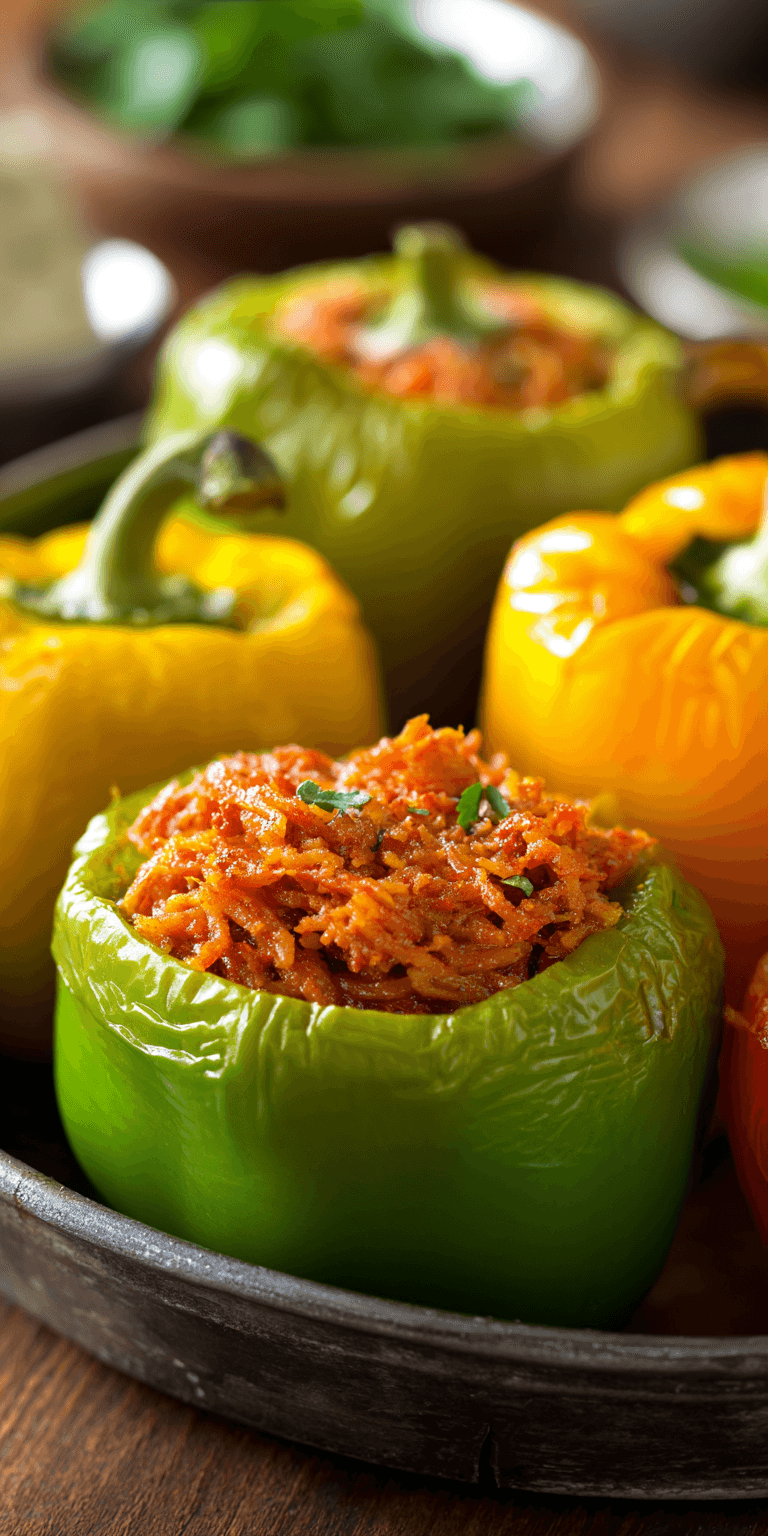 Corned Beef Stuffed Peppers served warm with cozy spices