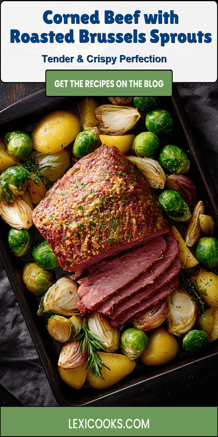 Corned Beef with Roasted Brussels Sprouts served warm with cozy spices