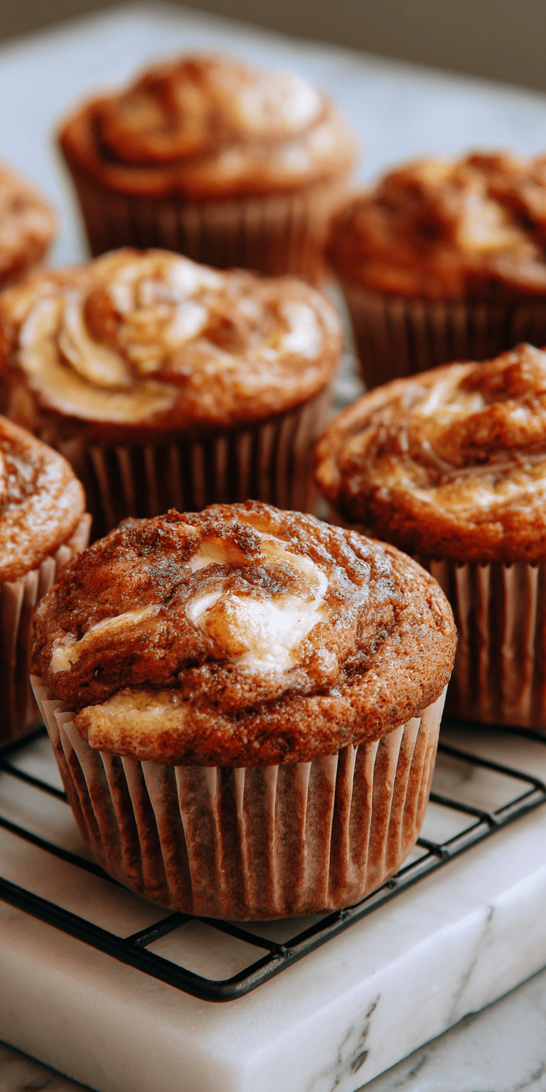 Cream Cheese Swirled Banana Muffins served warm with cozy spices