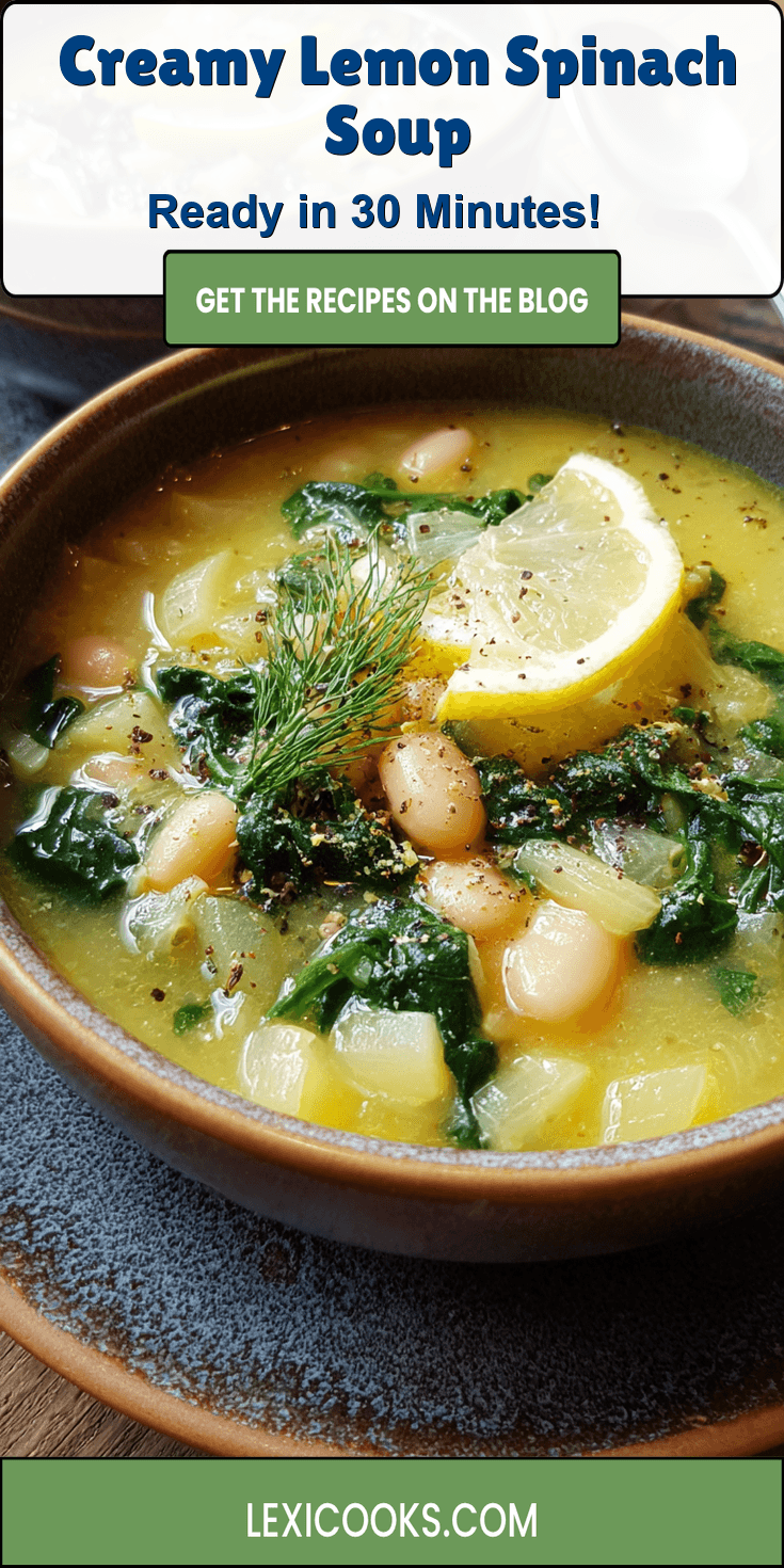 Creamy Lemon Spinach Soup served warm with cozy spices