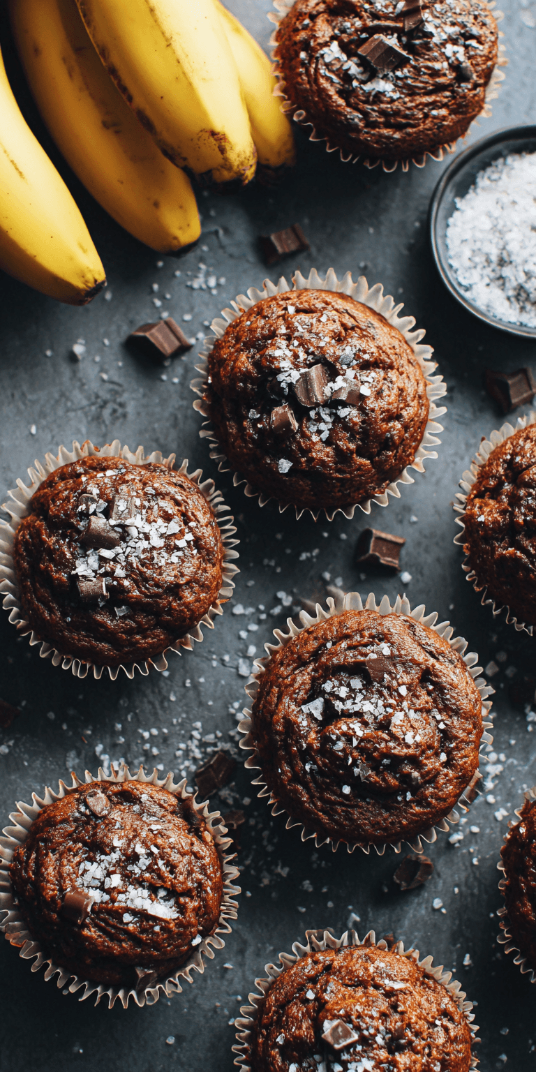 Dark Chocolate Sea Salt Banana Muffins served warm with cozy spices
