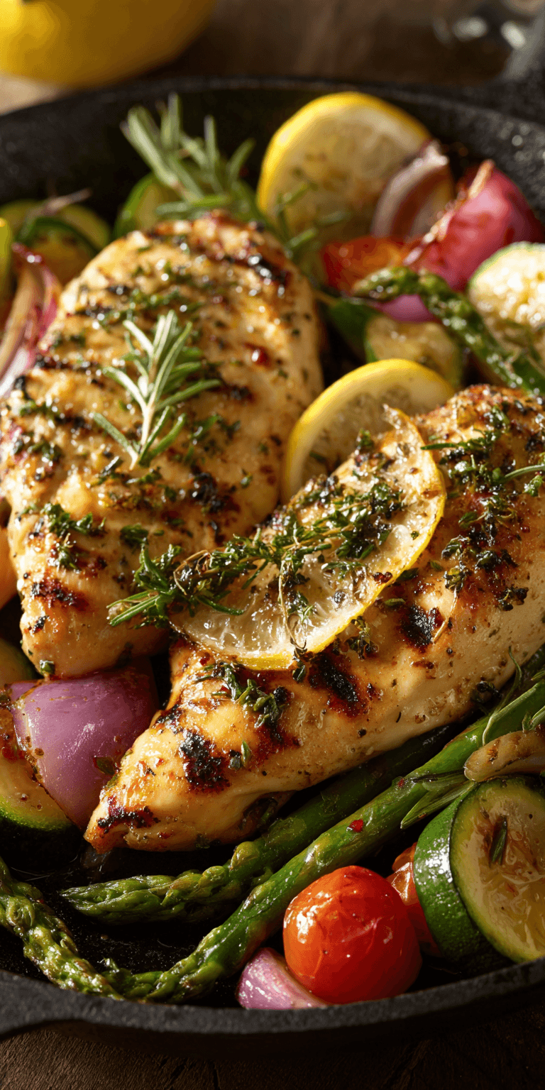 Fresh Lemon Herb Grilled Chicken Breasts with Spring Vegetables served warm with cozy spices