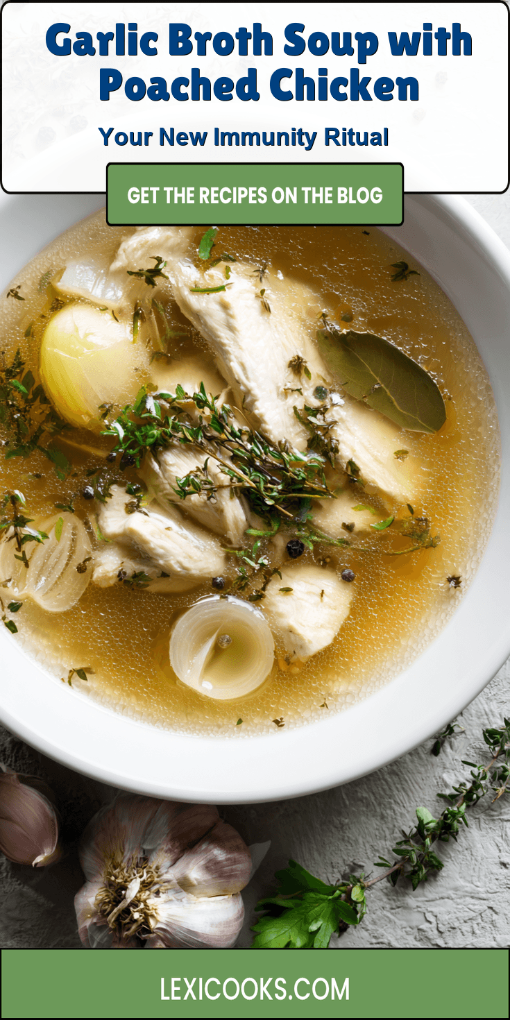 Garlic Broth Soup with Poached Chicken served warm with cozy spices