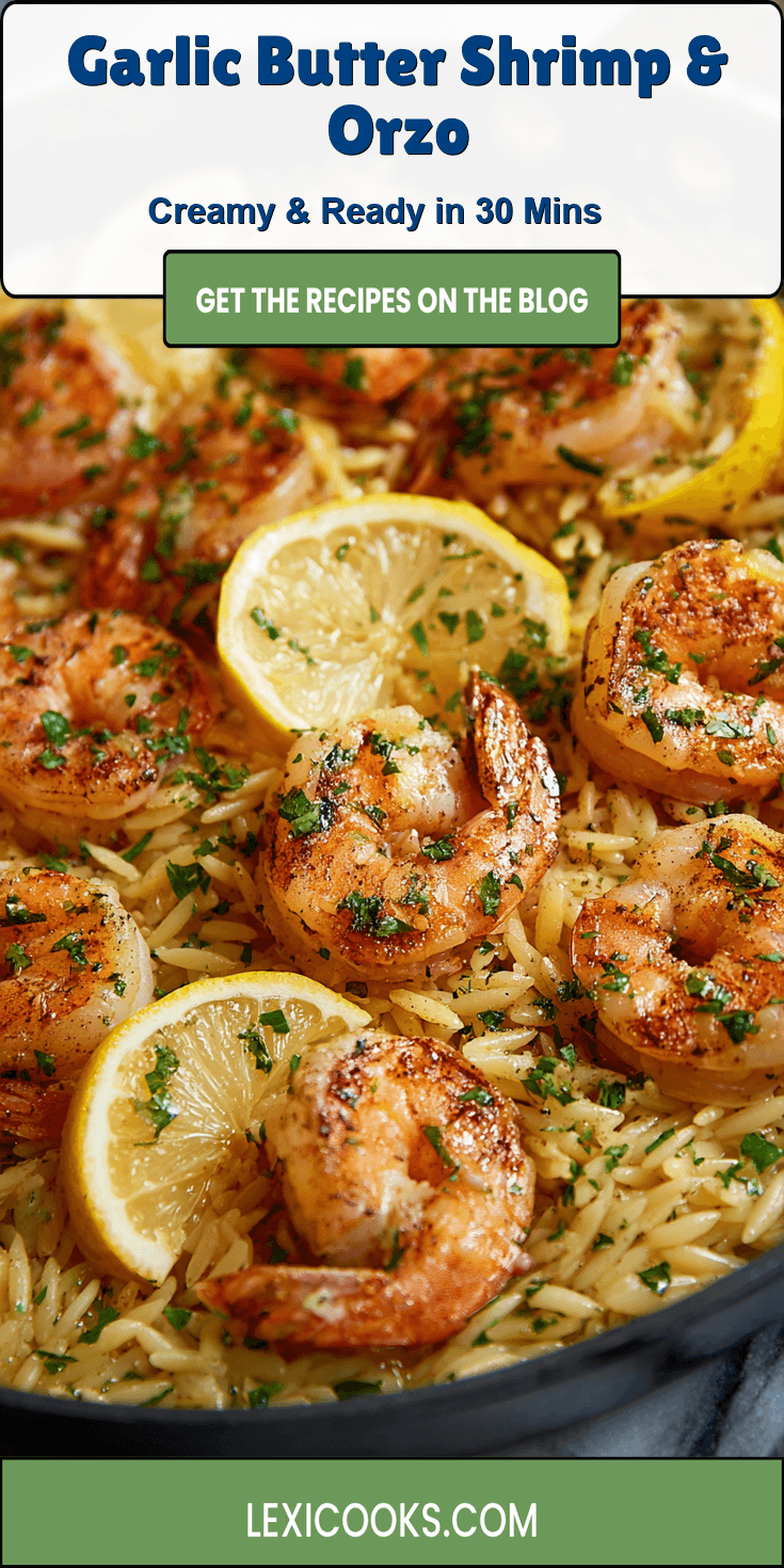 Garlic Butter Shrimp & Orzo served warm with cozy spices