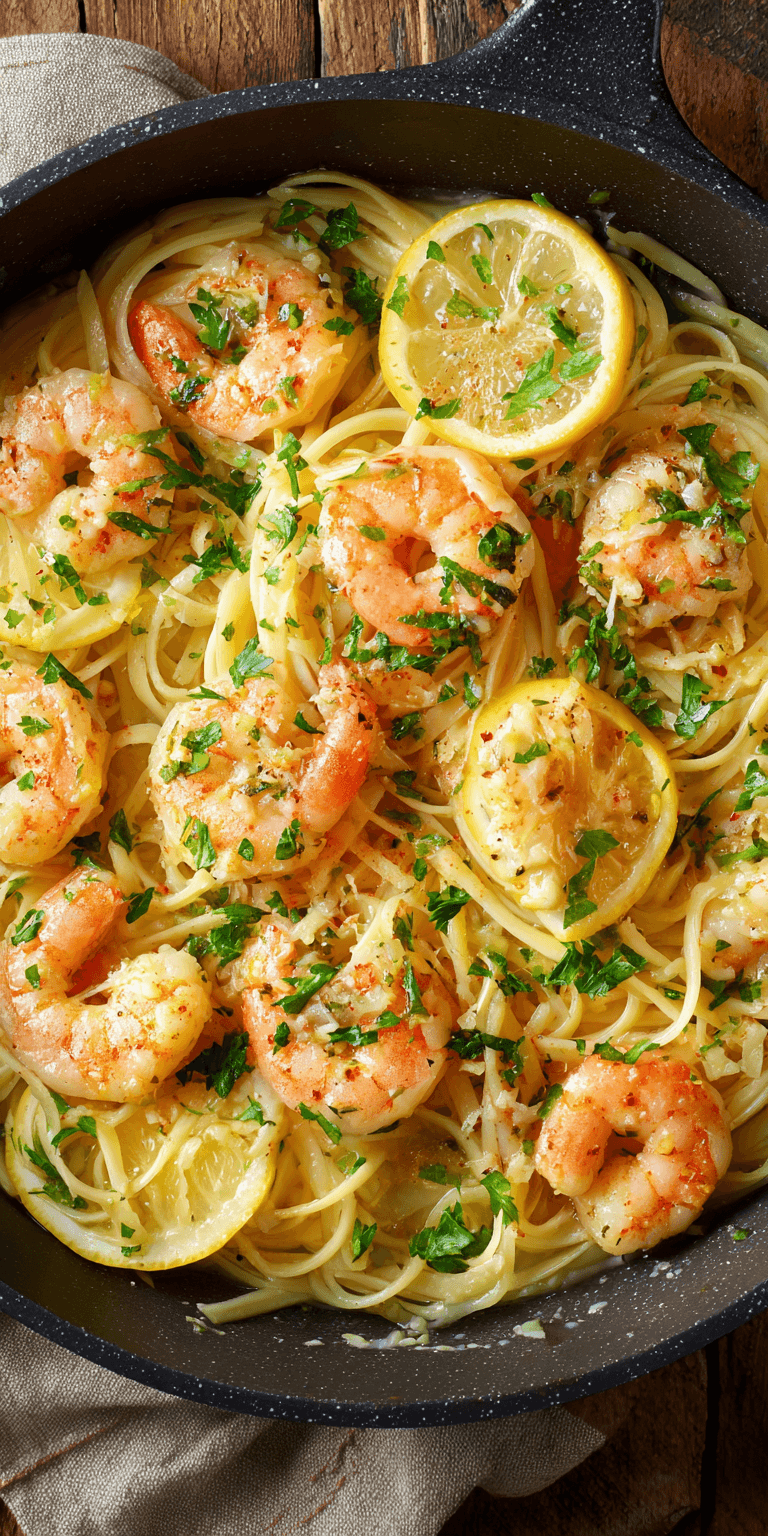 Garlic Butter Shrimp Scampi Quick Dinner served warm with cozy spices