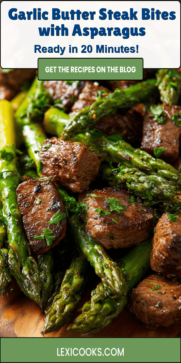 Garlic Butter Steak Bites with Asparagus served warm with cozy spices