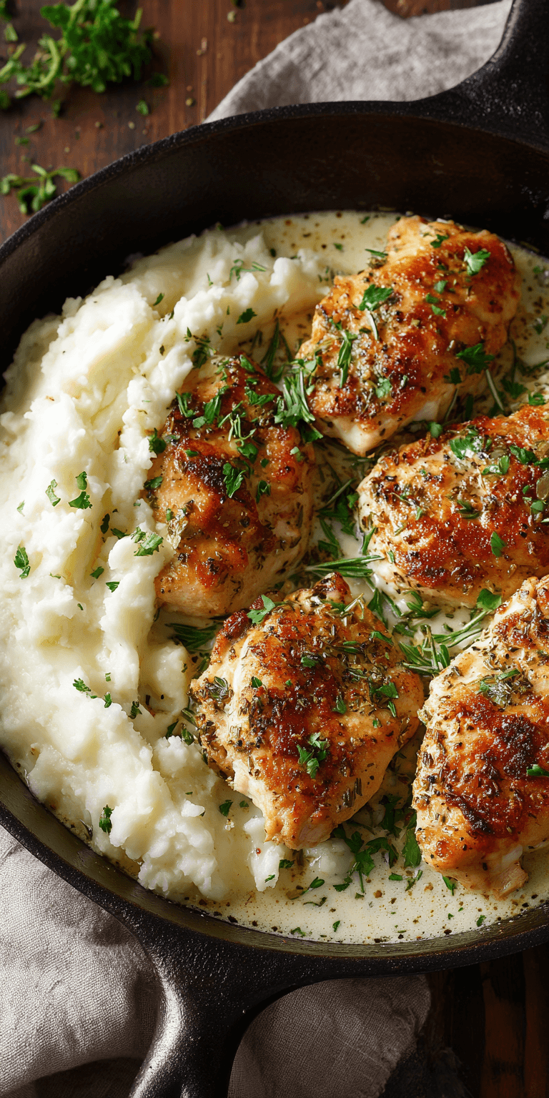 Garlic Herb Chicken with Creamy Mashed Potatoes served warm with cozy spices
