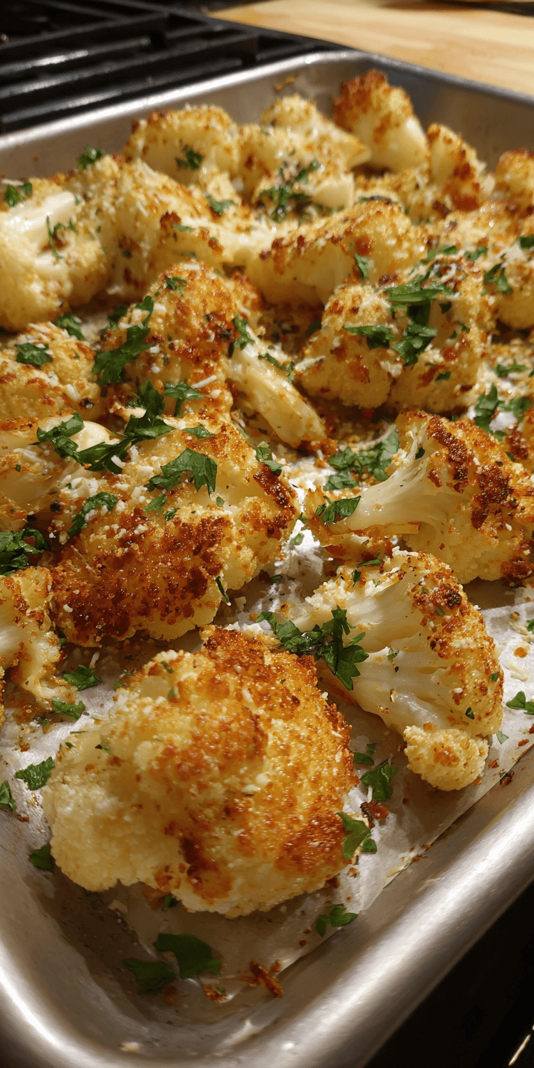 Garlic Parmesan Roasted Cauliflower & Chicken served warm with cozy spices