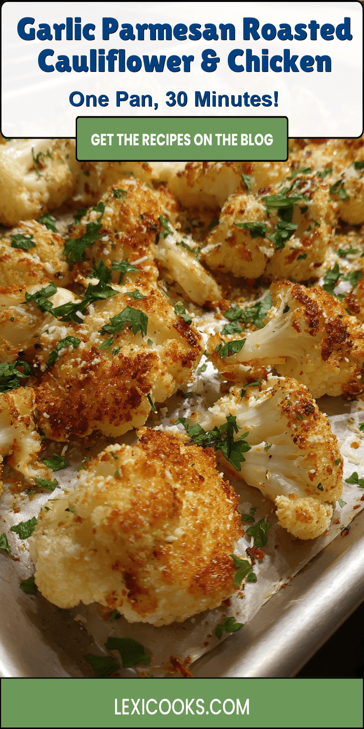 Garlic Parmesan Roasted Cauliflower & Chicken served warm with cozy spices