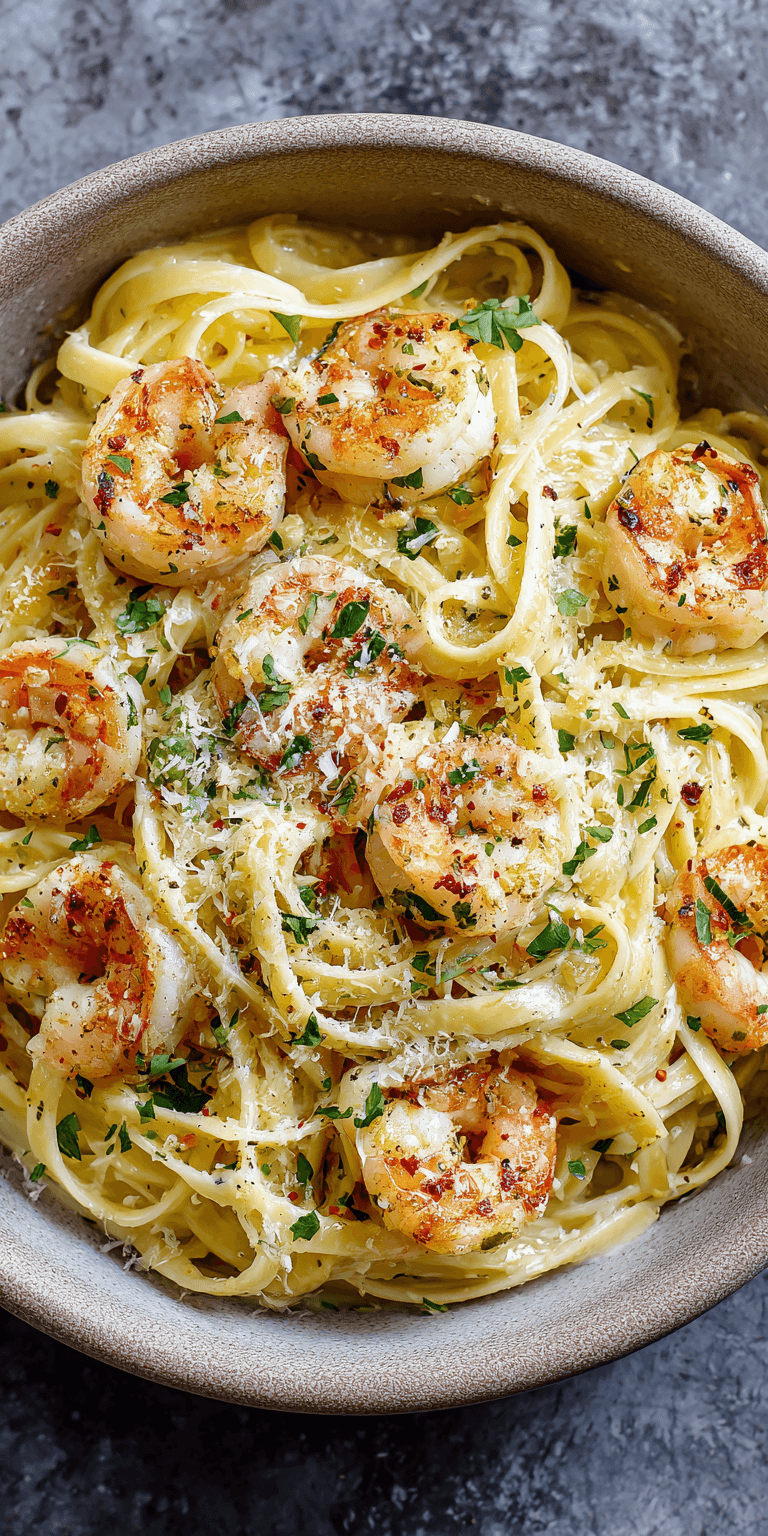 Garlic Parmesan Shrimp Seafood Pasta served warm with cozy spices