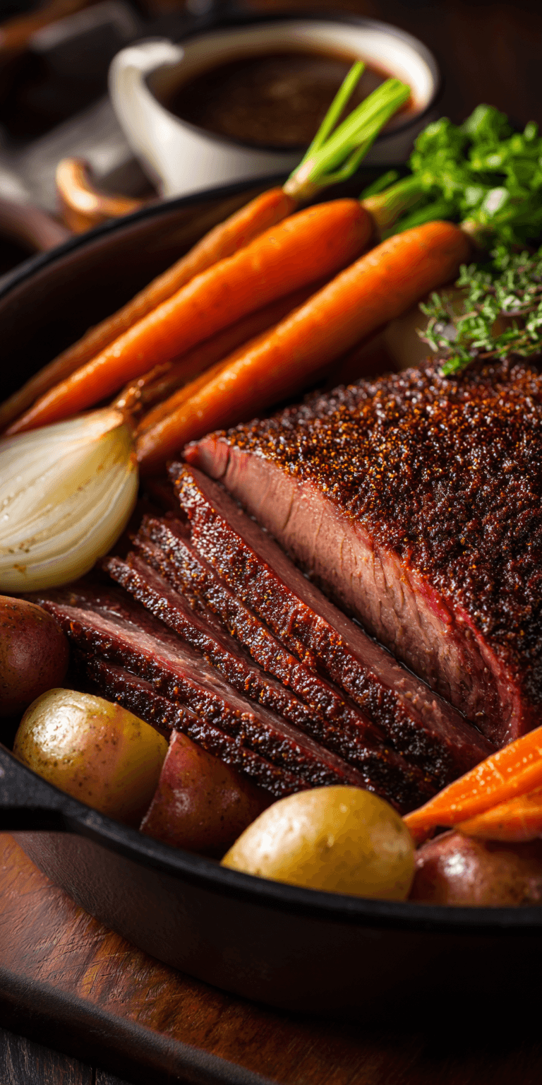 Guinness-Free Coffee Rubbed Corned Beef served warm with gentle spices and a cozy aroma