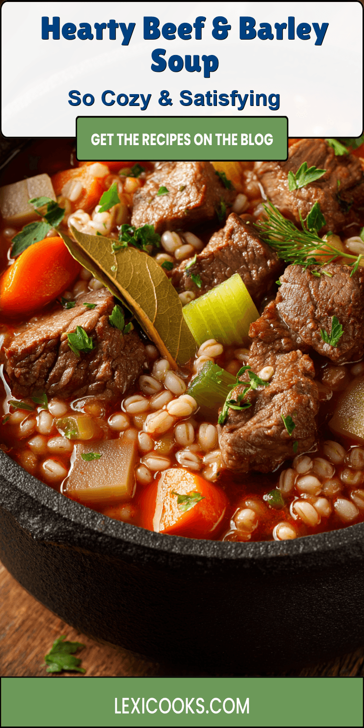 Hearty Beef & Barley Soup served warm with cozy spices