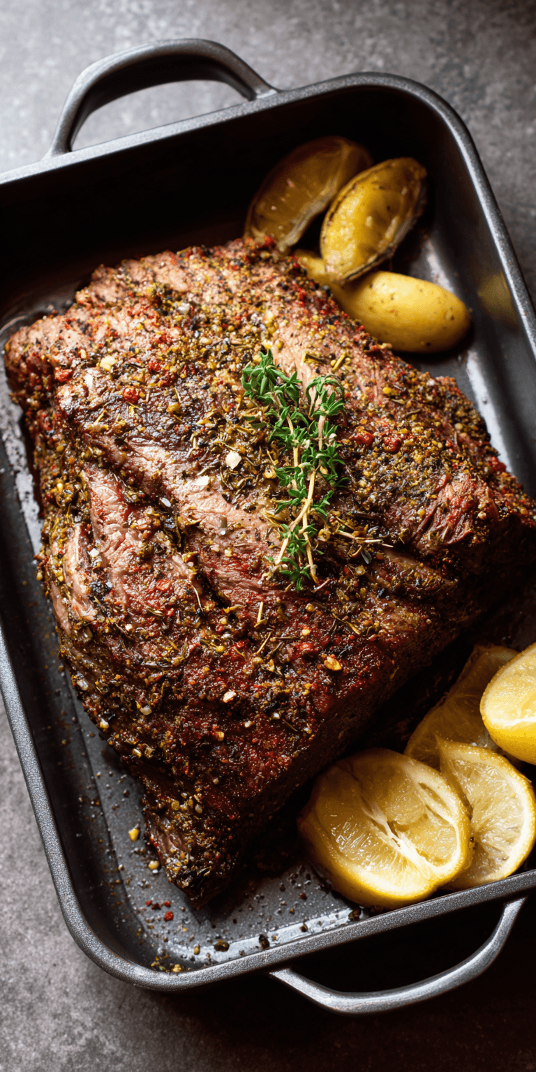 Herb-Crusted Baked Corned Beef served warm with cozy spices