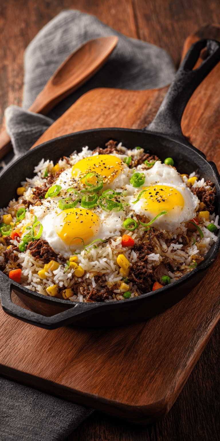 Leftover Corned Beef Fried Rice served warm with cozy spices