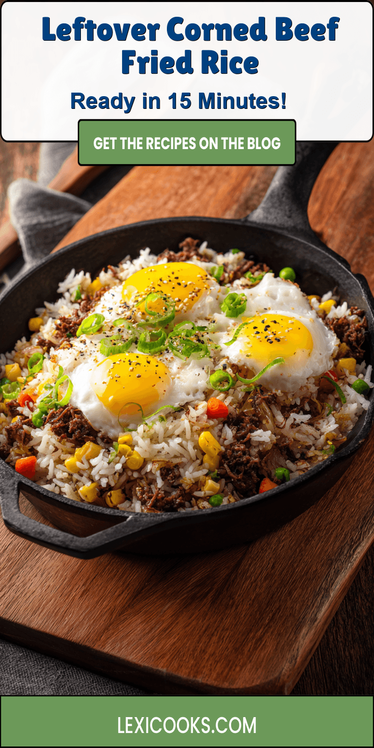 Leftover Corned Beef Fried Rice served warm with cozy spices