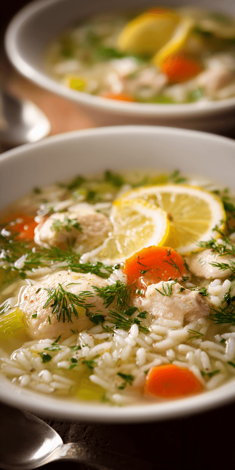 Lemon Chicken Rice Soup served warm with cozy spices