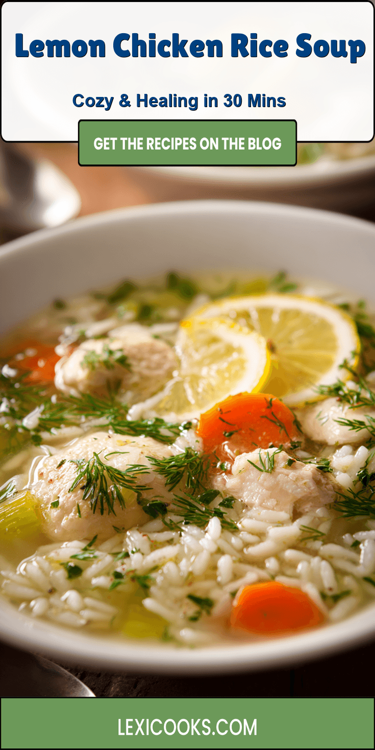 Lemon Chicken Rice Soup served warm with cozy spices