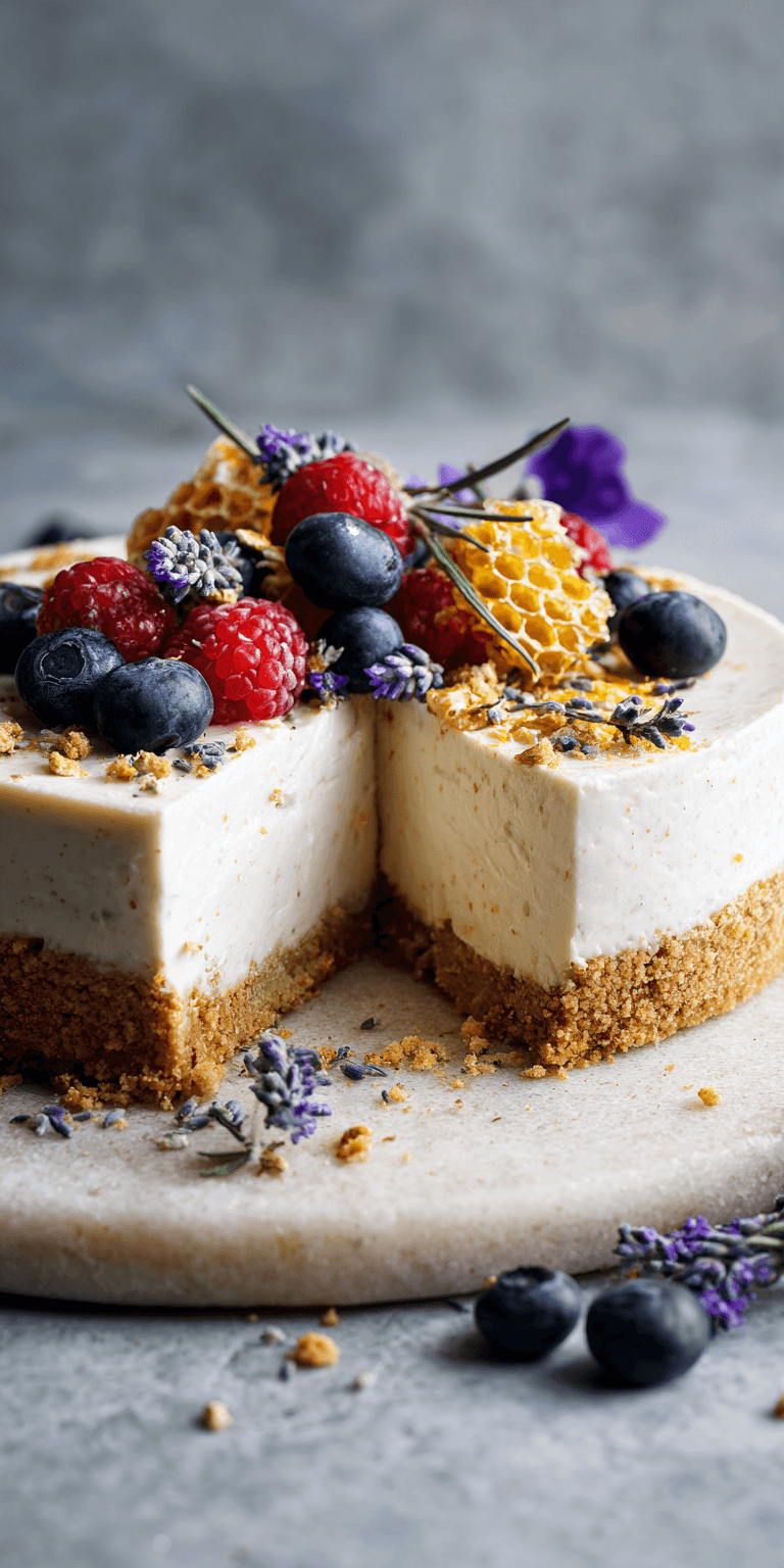 Lemon Lavender Cheesecake Honeycomb served warm with cozy spices