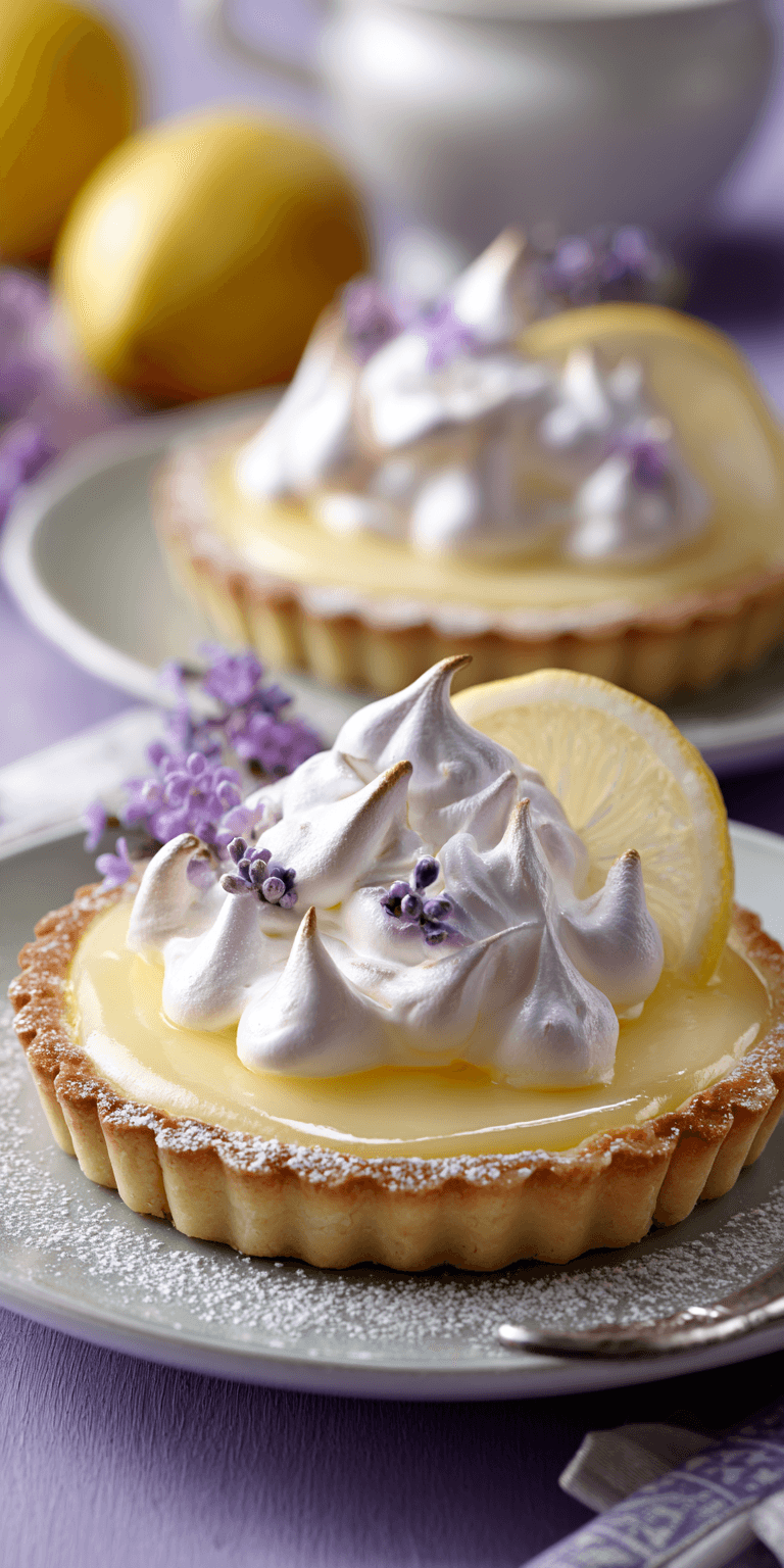 Lemon Tart Lilac Meringue served warm with cozy spices